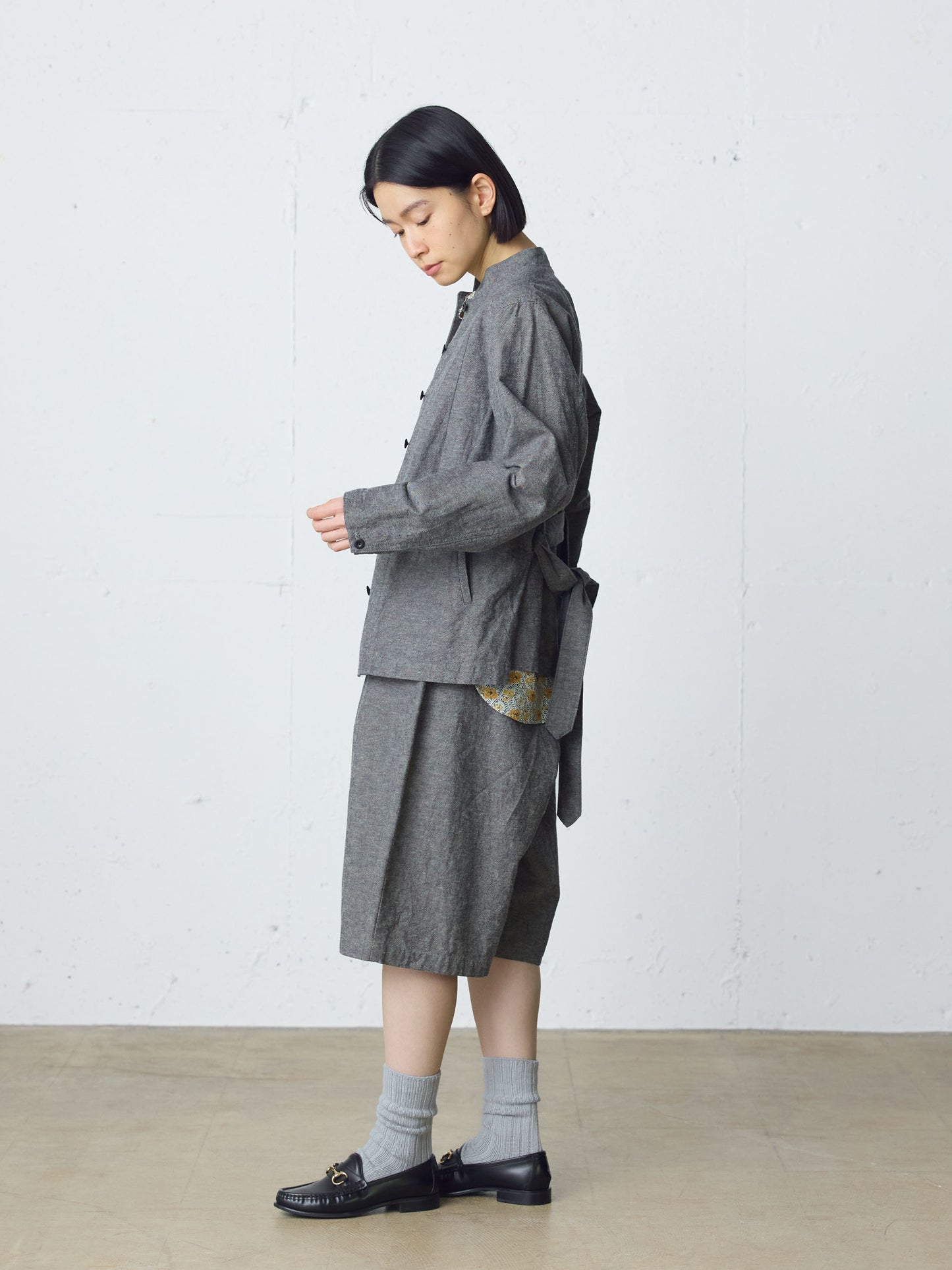cotton linen stand collar jacket