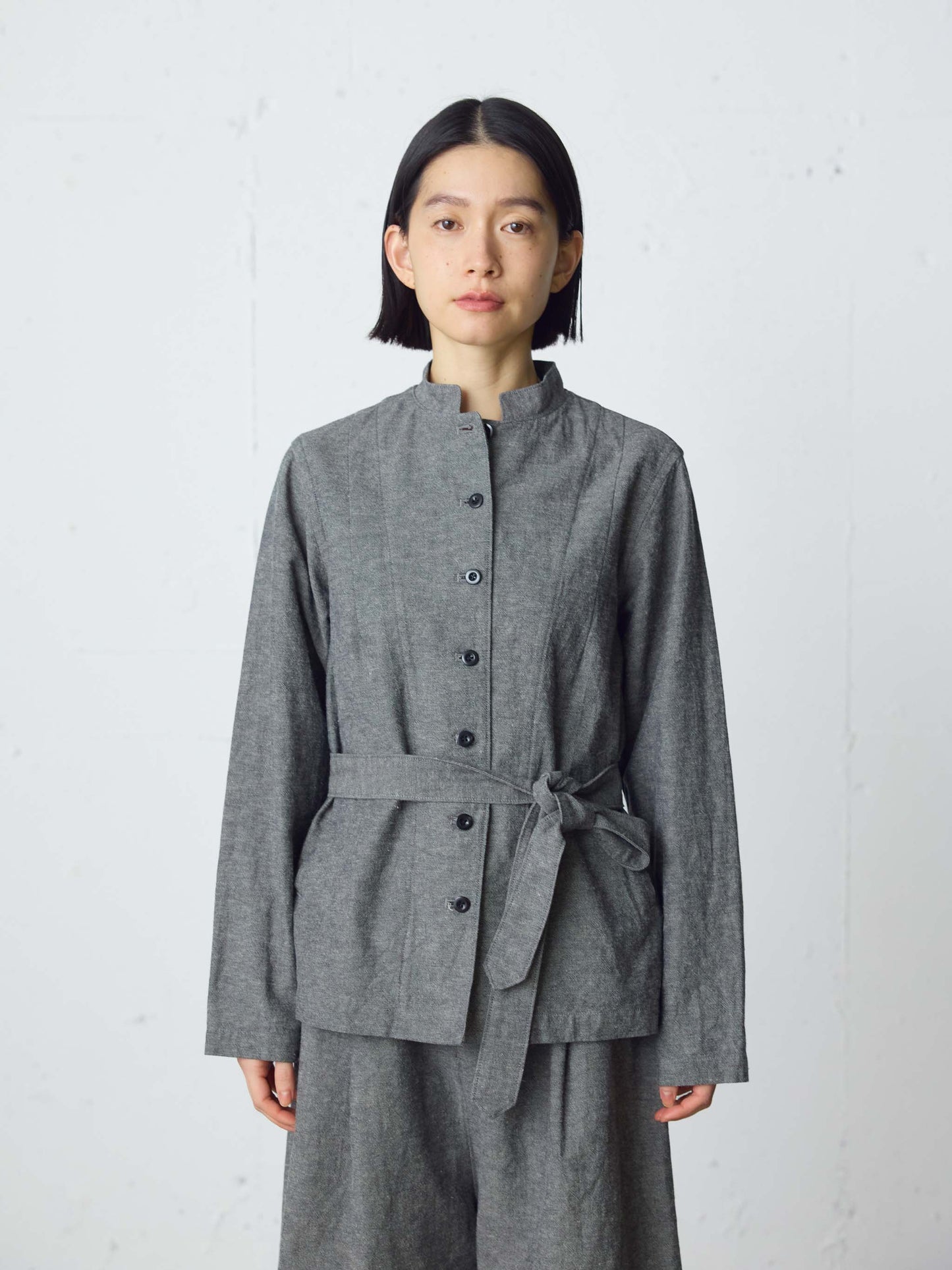 cotton linen stand collar jacket