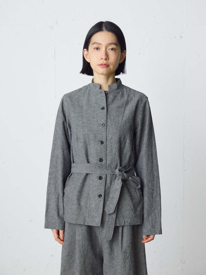 cotton linen stand collar jacket