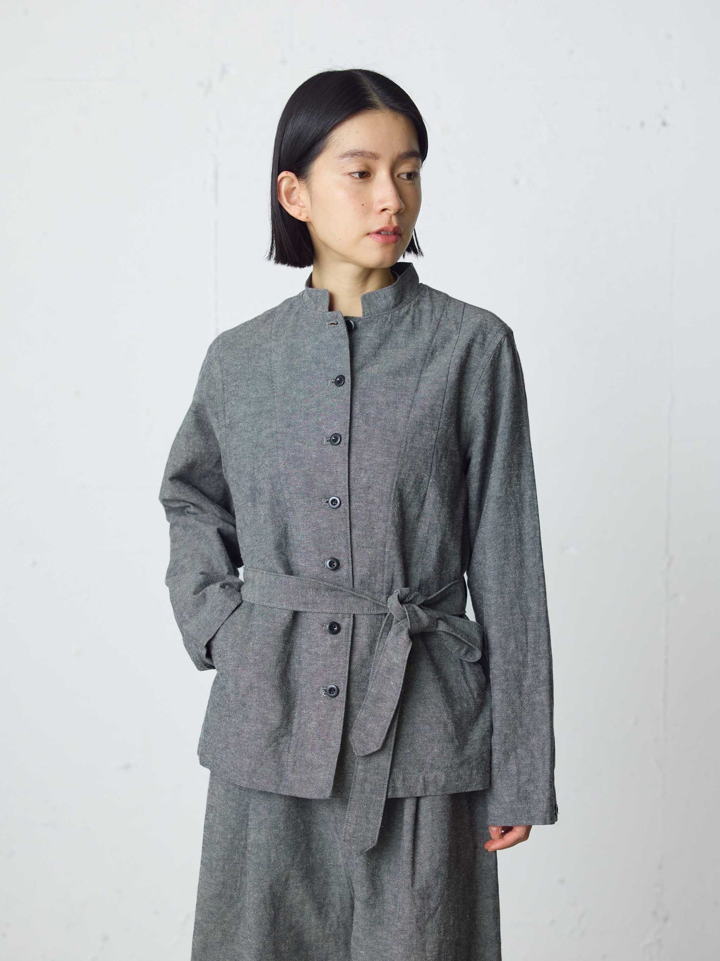 cotton linen stand collar jacket