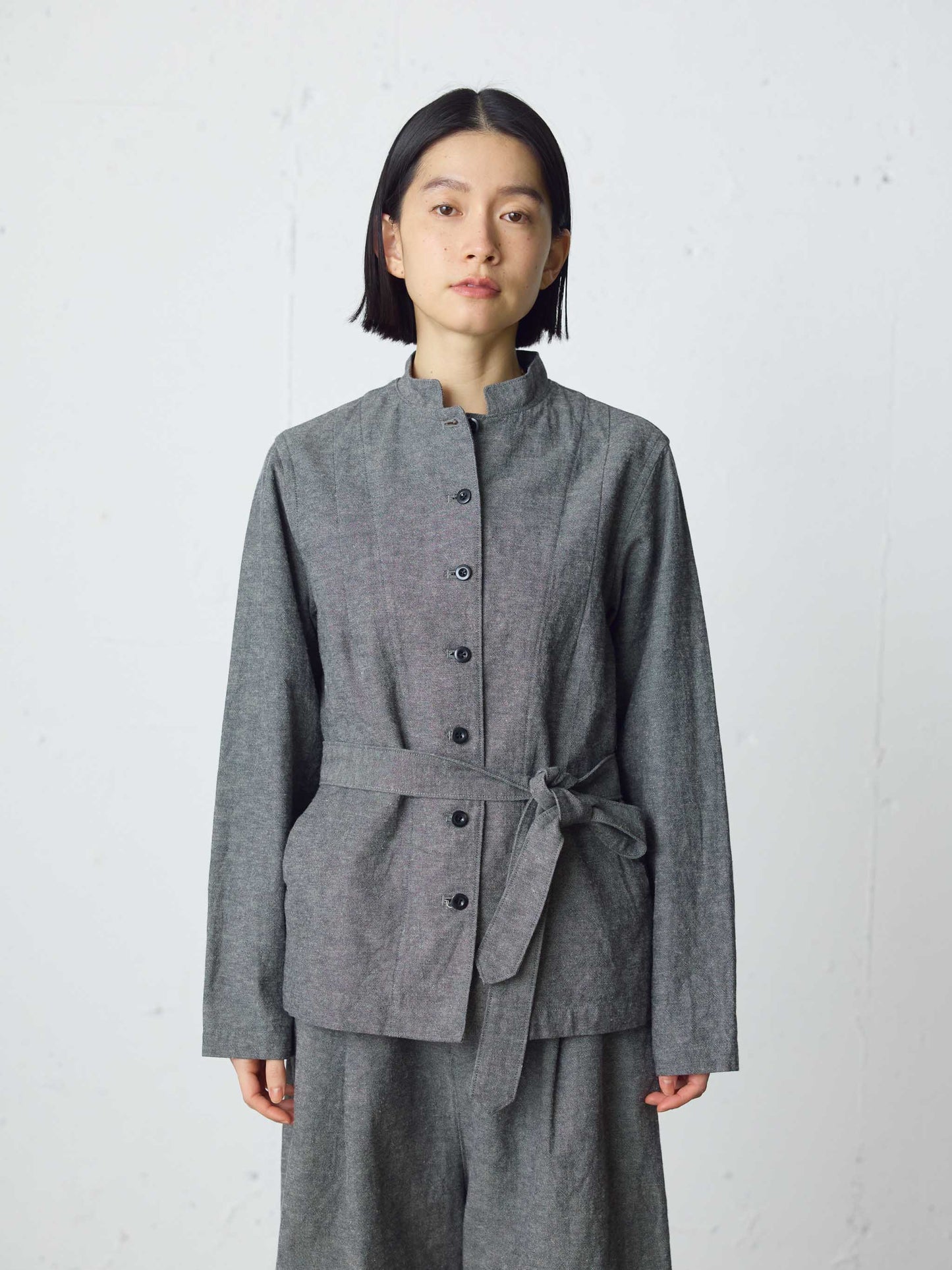 cotton linen stand collar jacket