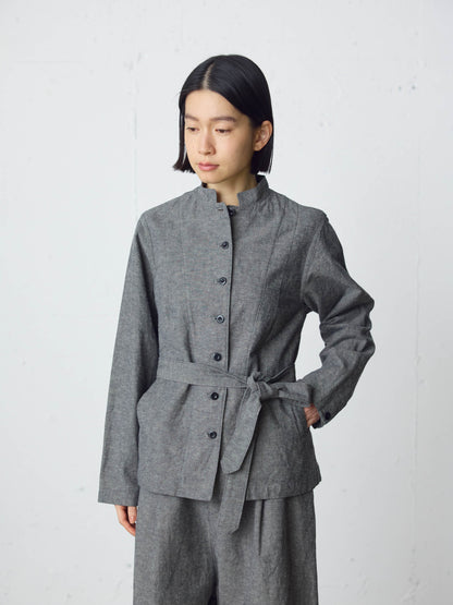 cotton linen stand collar jacket