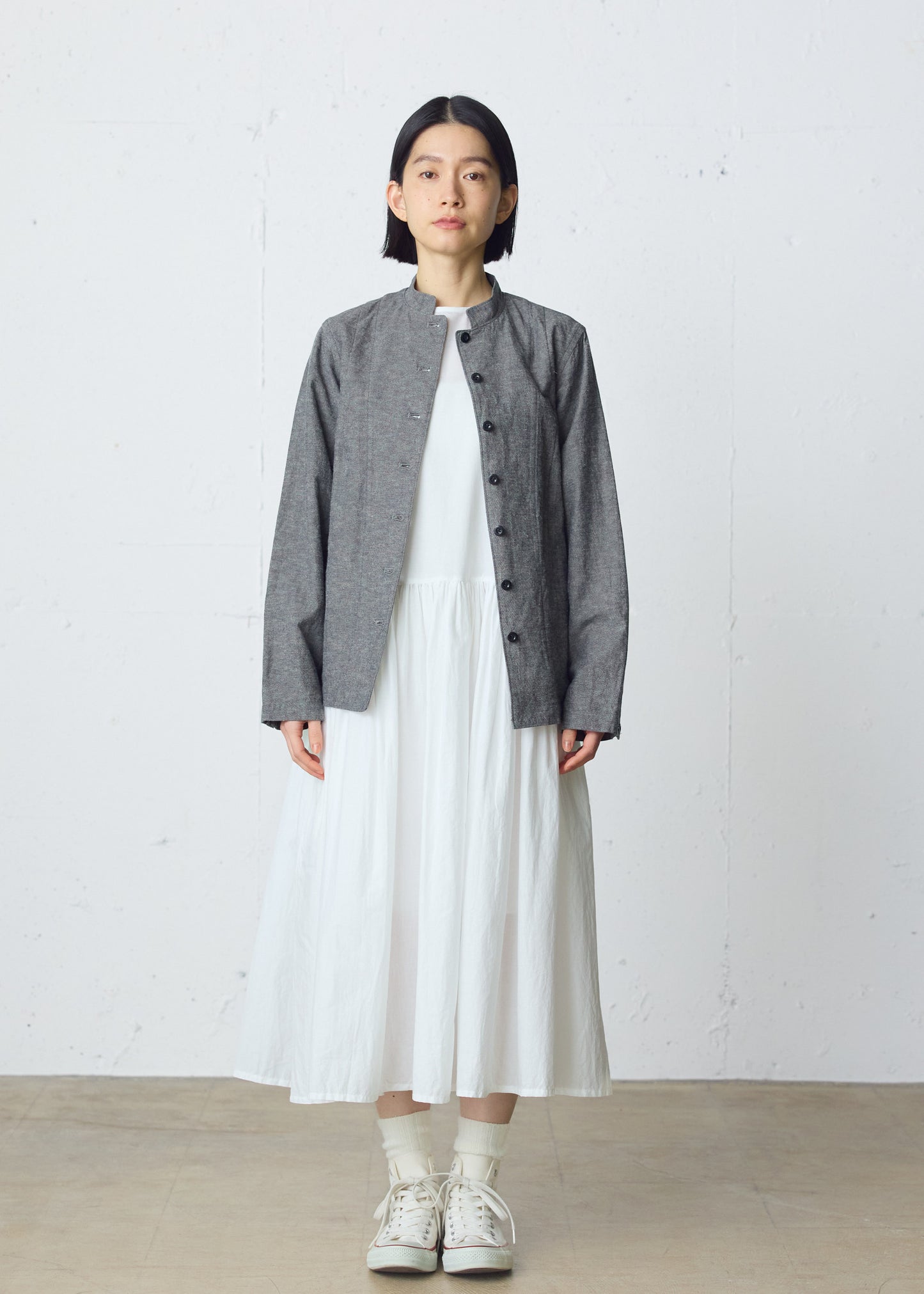 cotton linen stand collar jacket