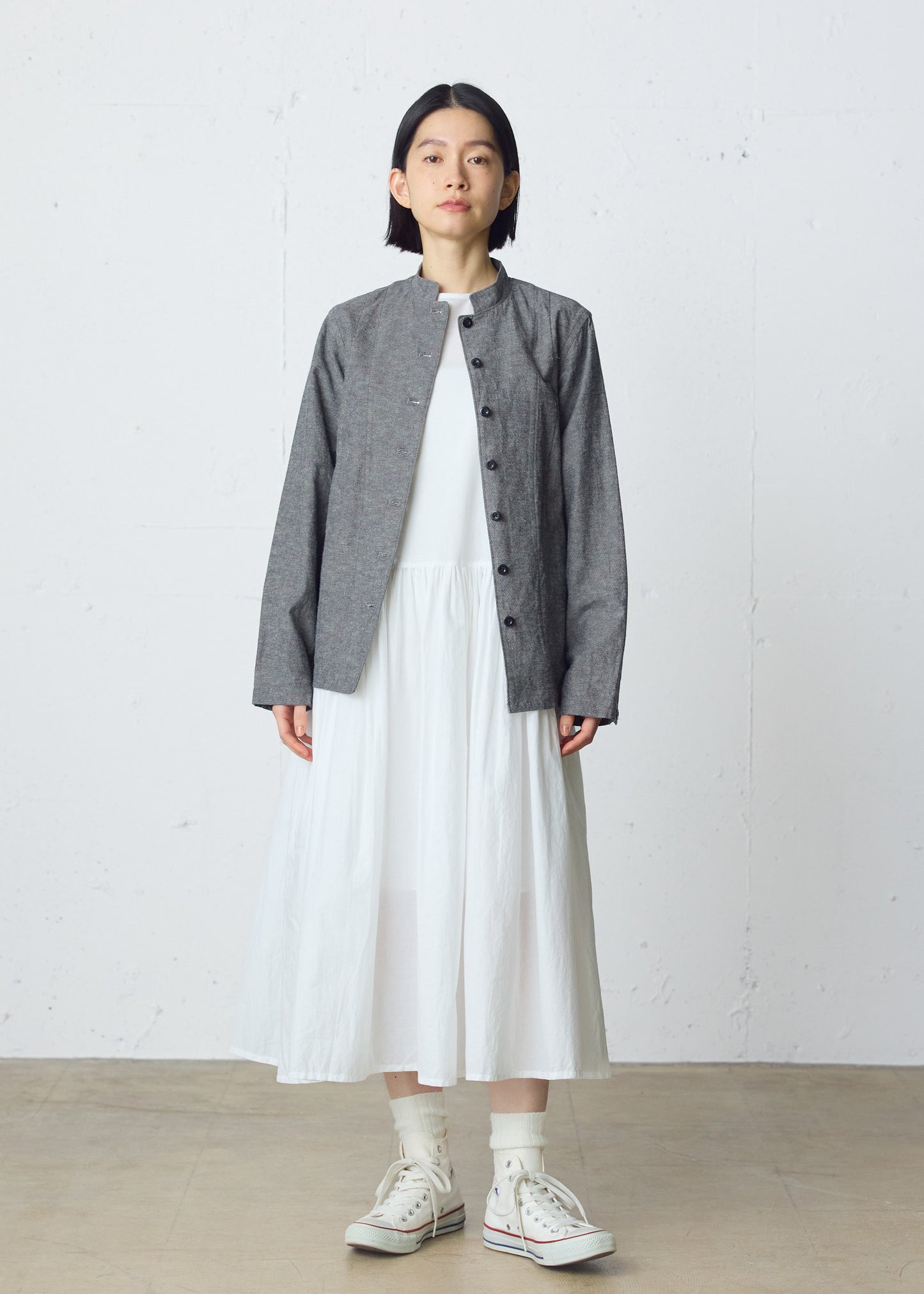 cotton linen stand collar jacket