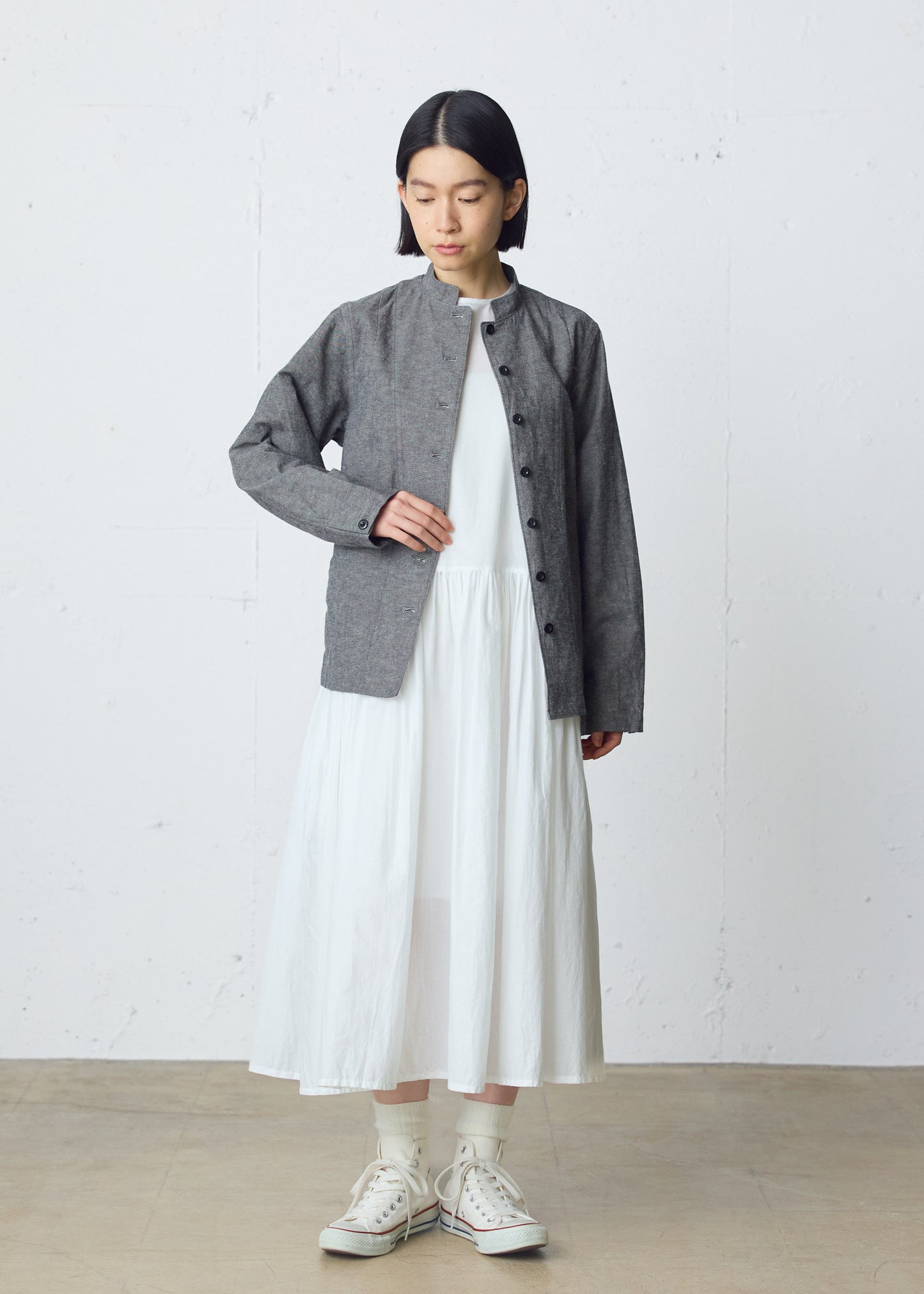 cotton linen stand collar jacket