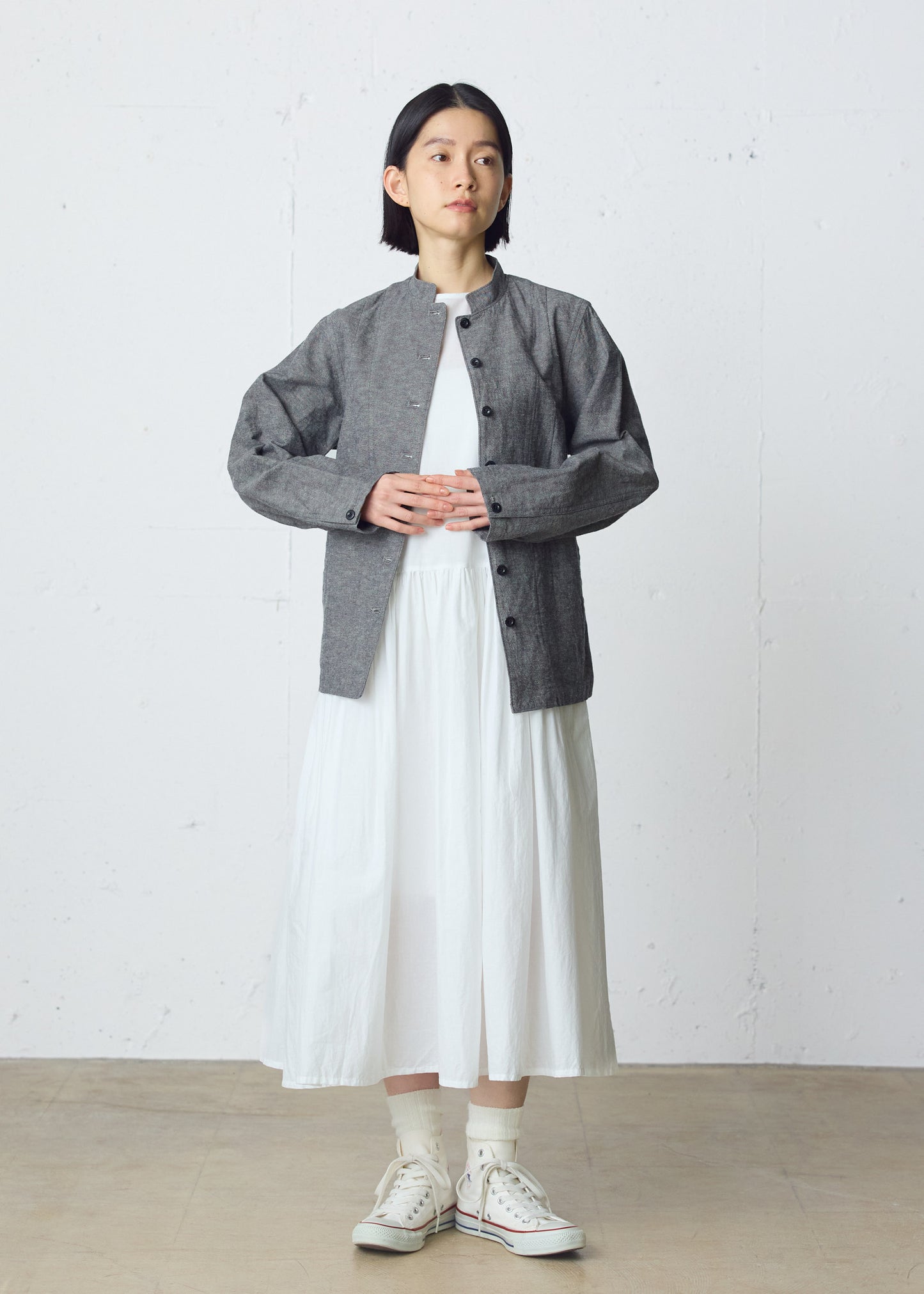 cotton linen stand collar jacket