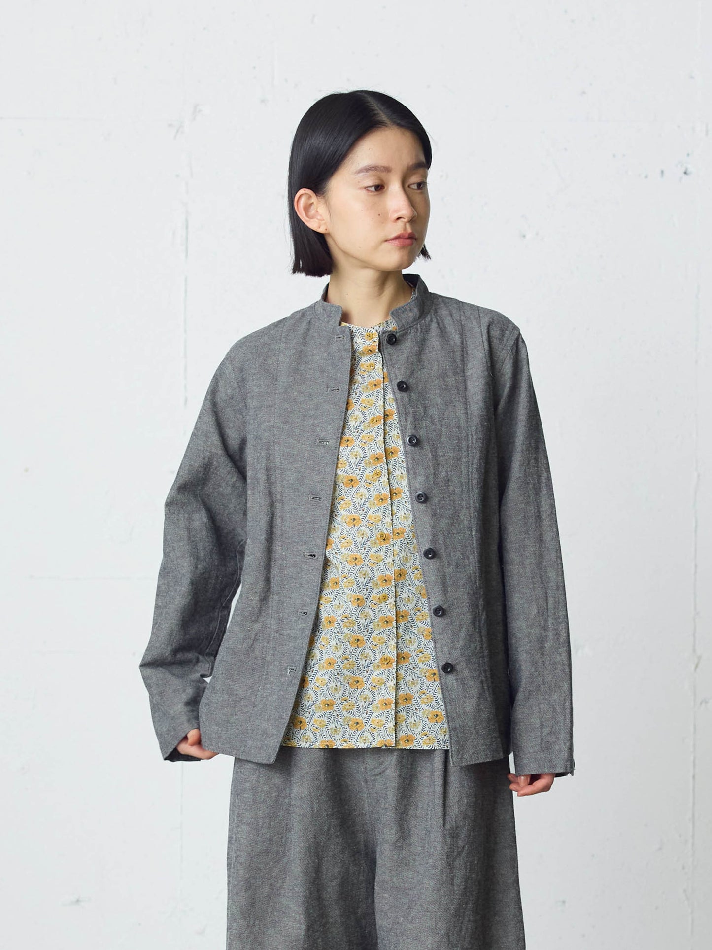 cotton linen stand collar jacket