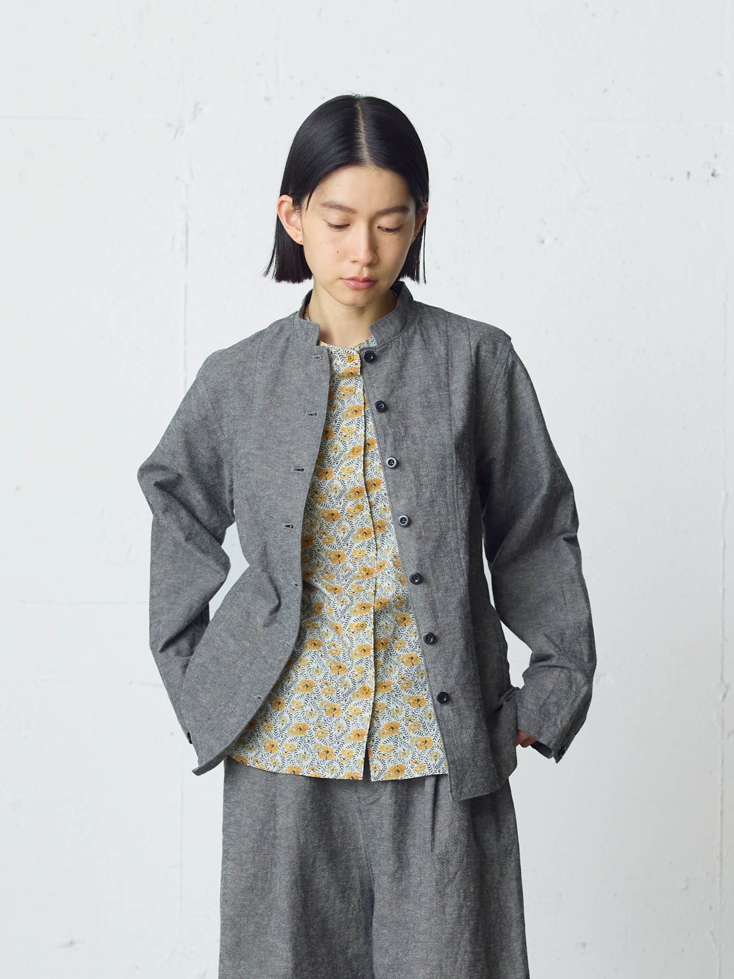cotton linen stand collar jacket