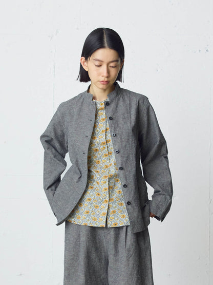 cotton linen stand collar jacket