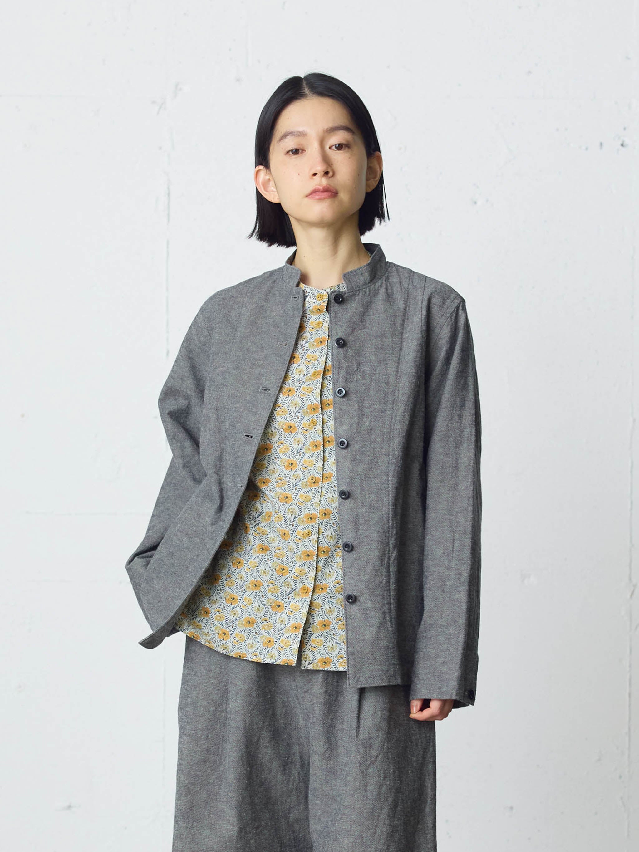 cotton linen stand collar jacket
