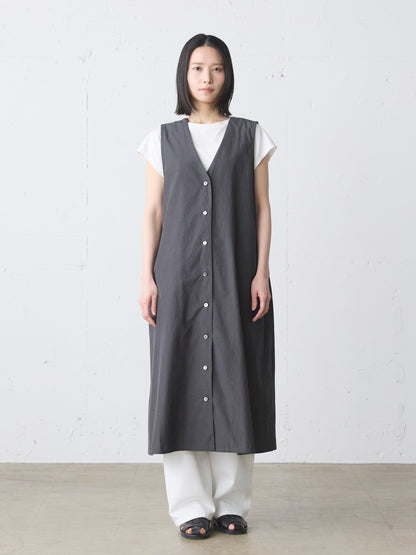 V neck long gilet one-piece