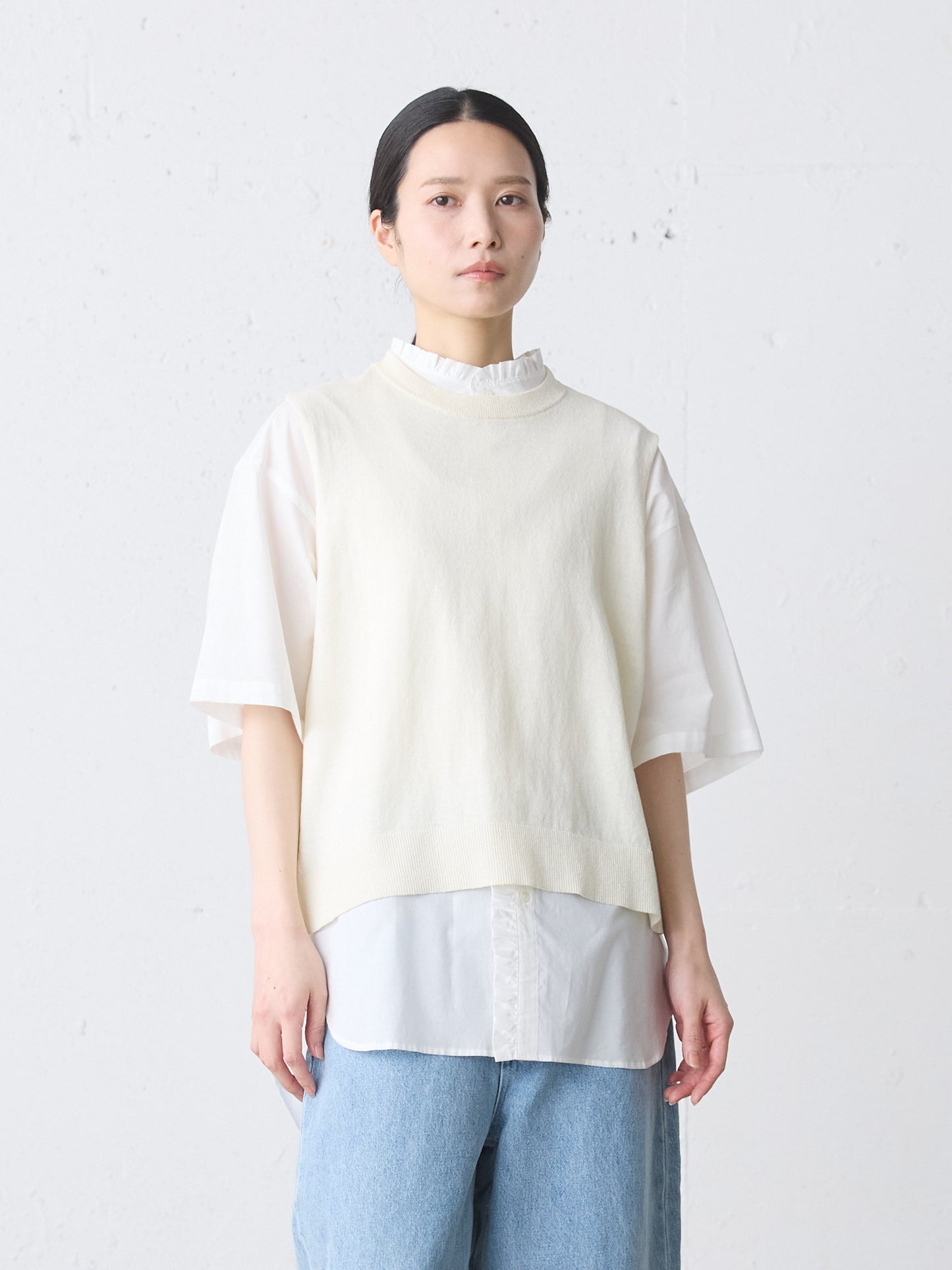cotton linen side ribbon vest