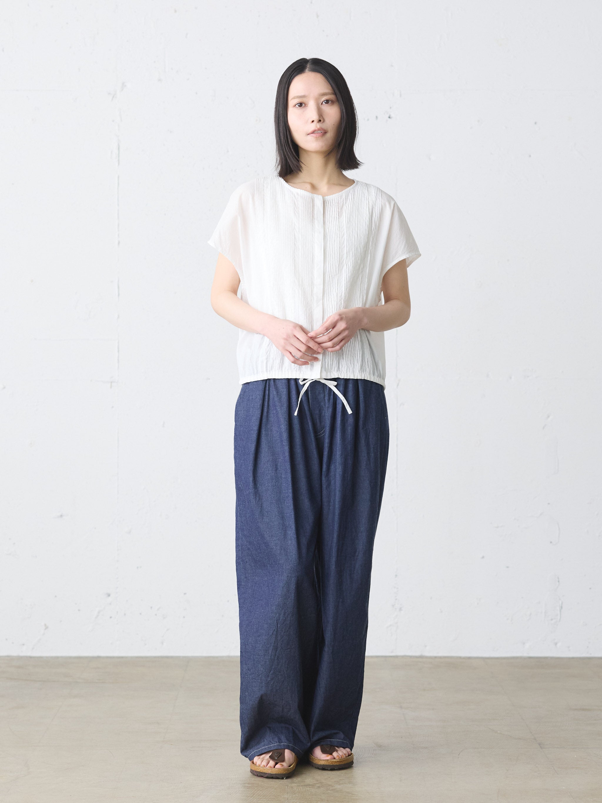 denim tuck wide easy pants