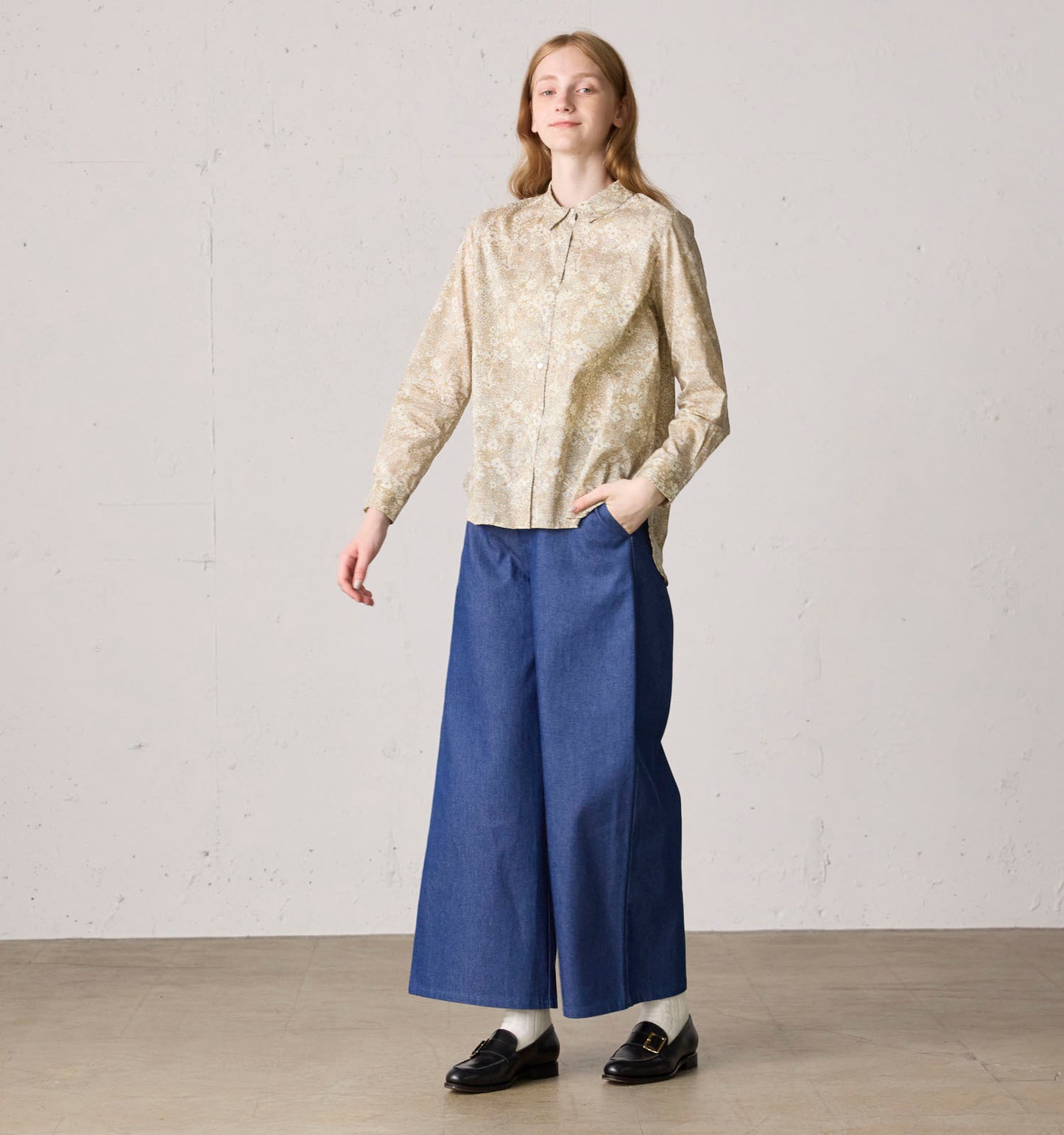【A】denim wide pants