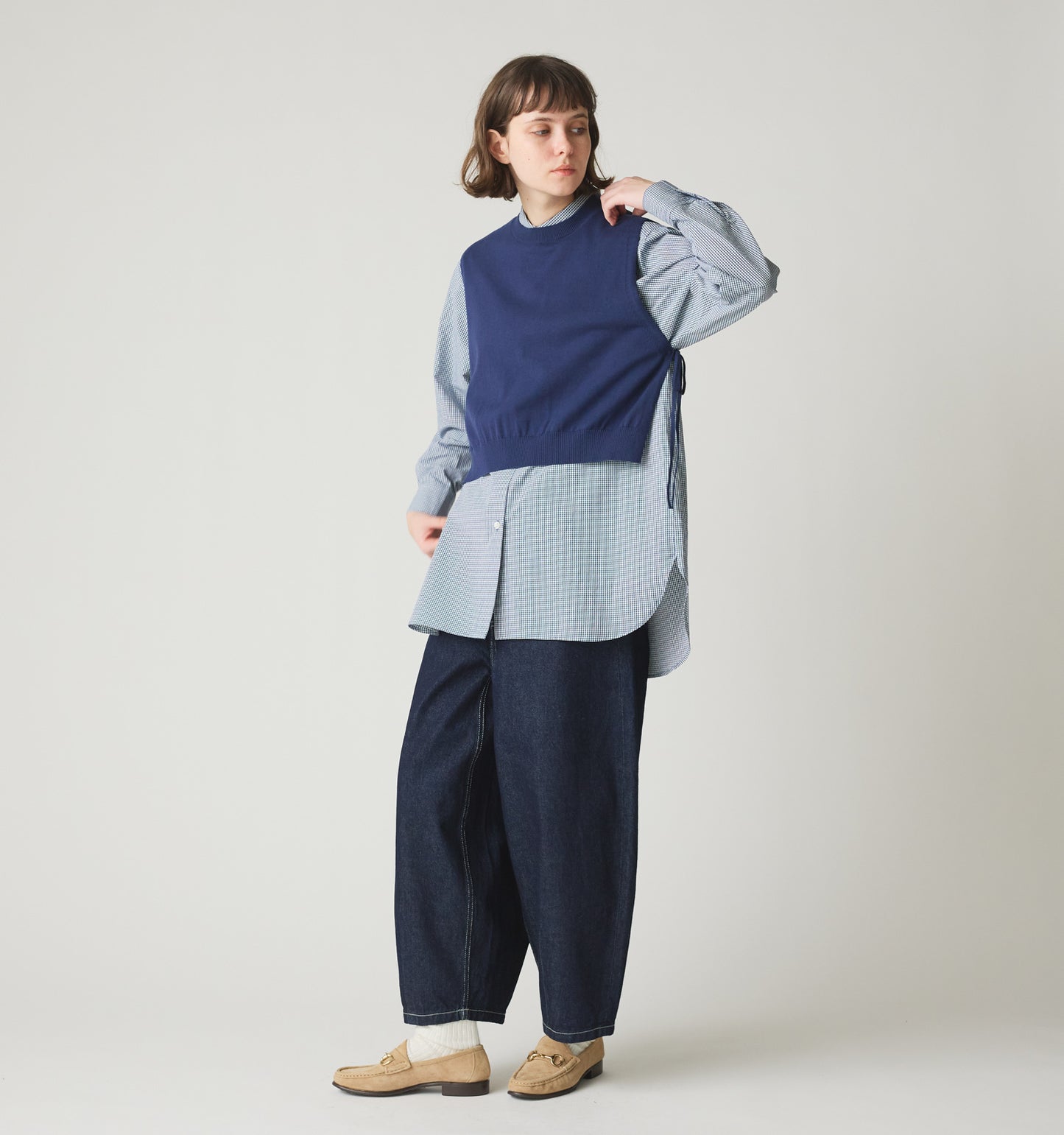 【A】side ribbon short vest