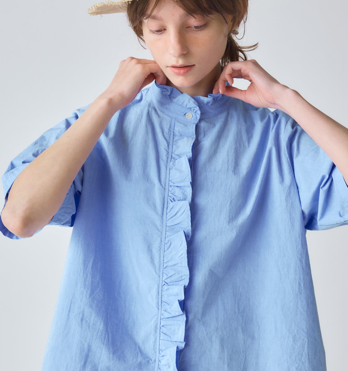 【A】half sleeve frill short shirt