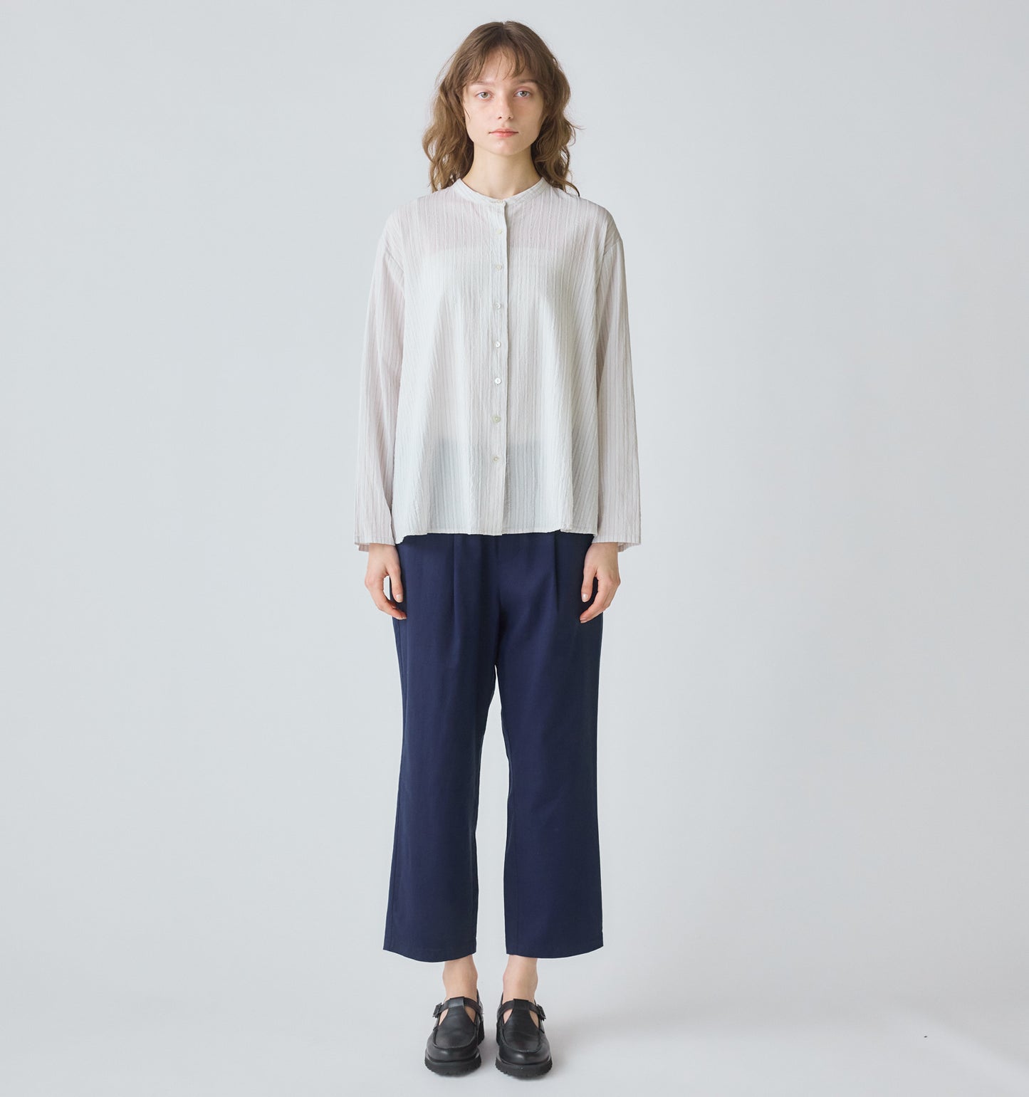 【A】sheer stripe back gather shirt