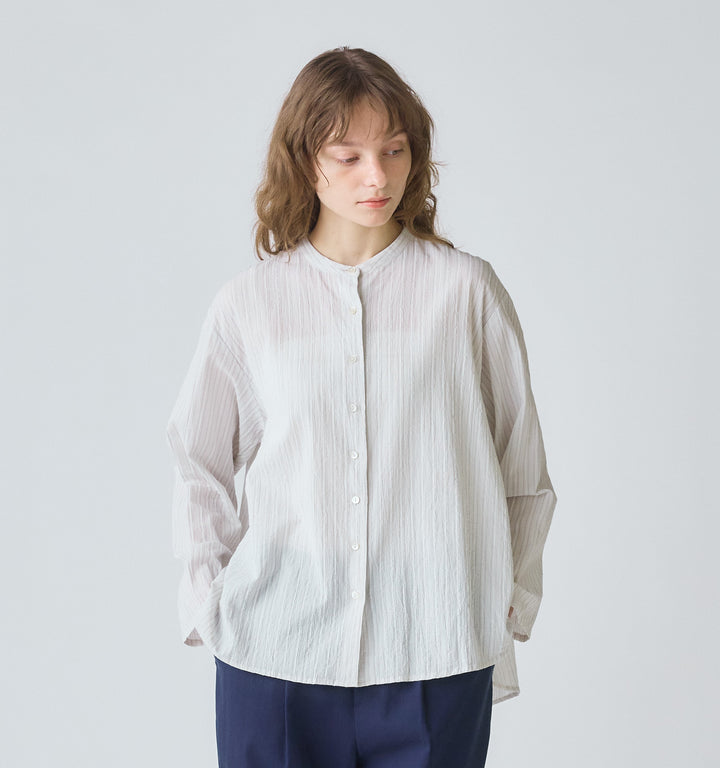【A】sheer stripe back gather shirt