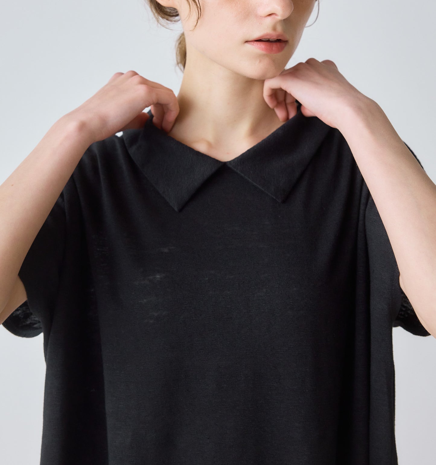 【A】linen with collar pullover