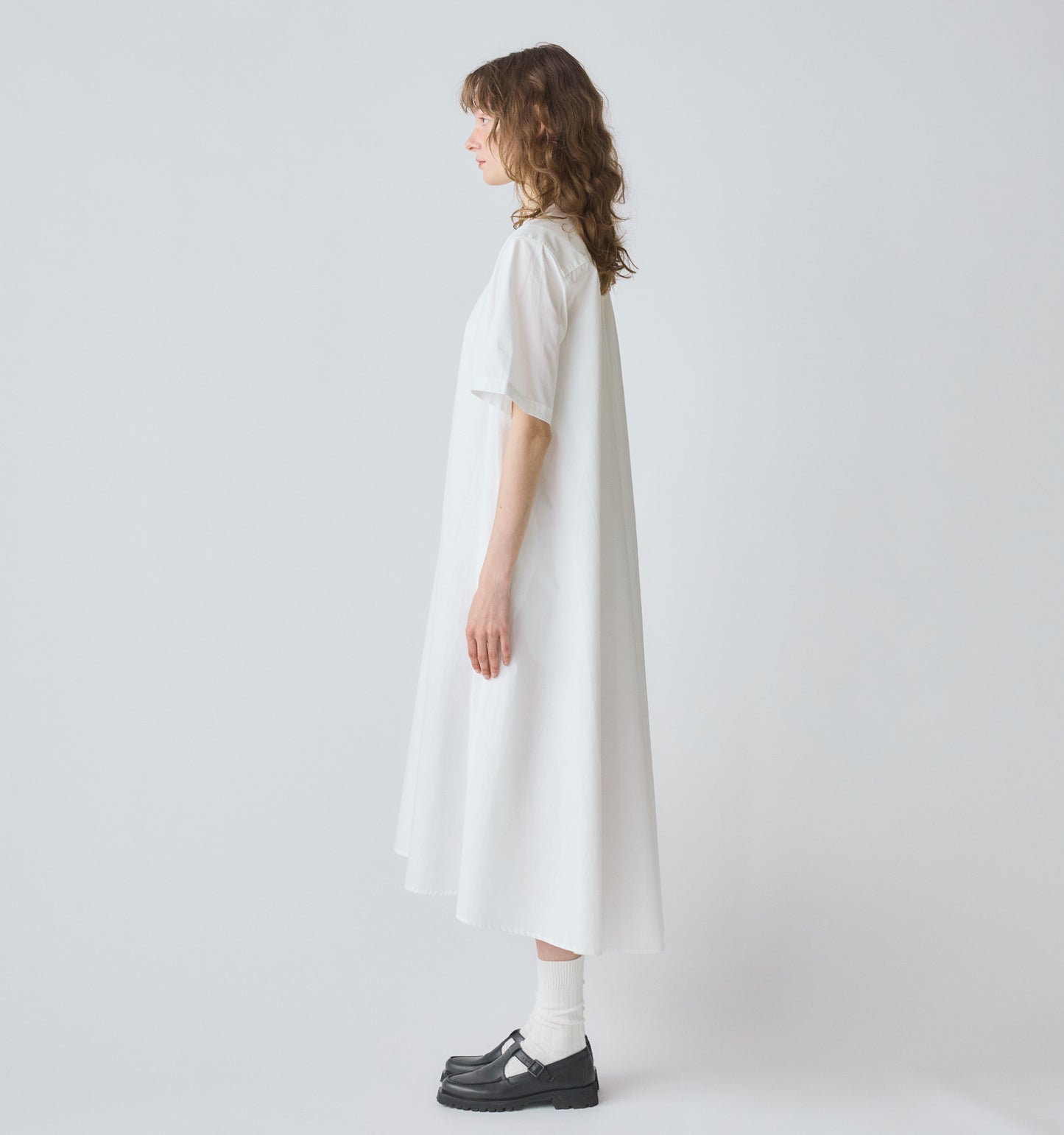 【A】half sleeve A line shirt one piece