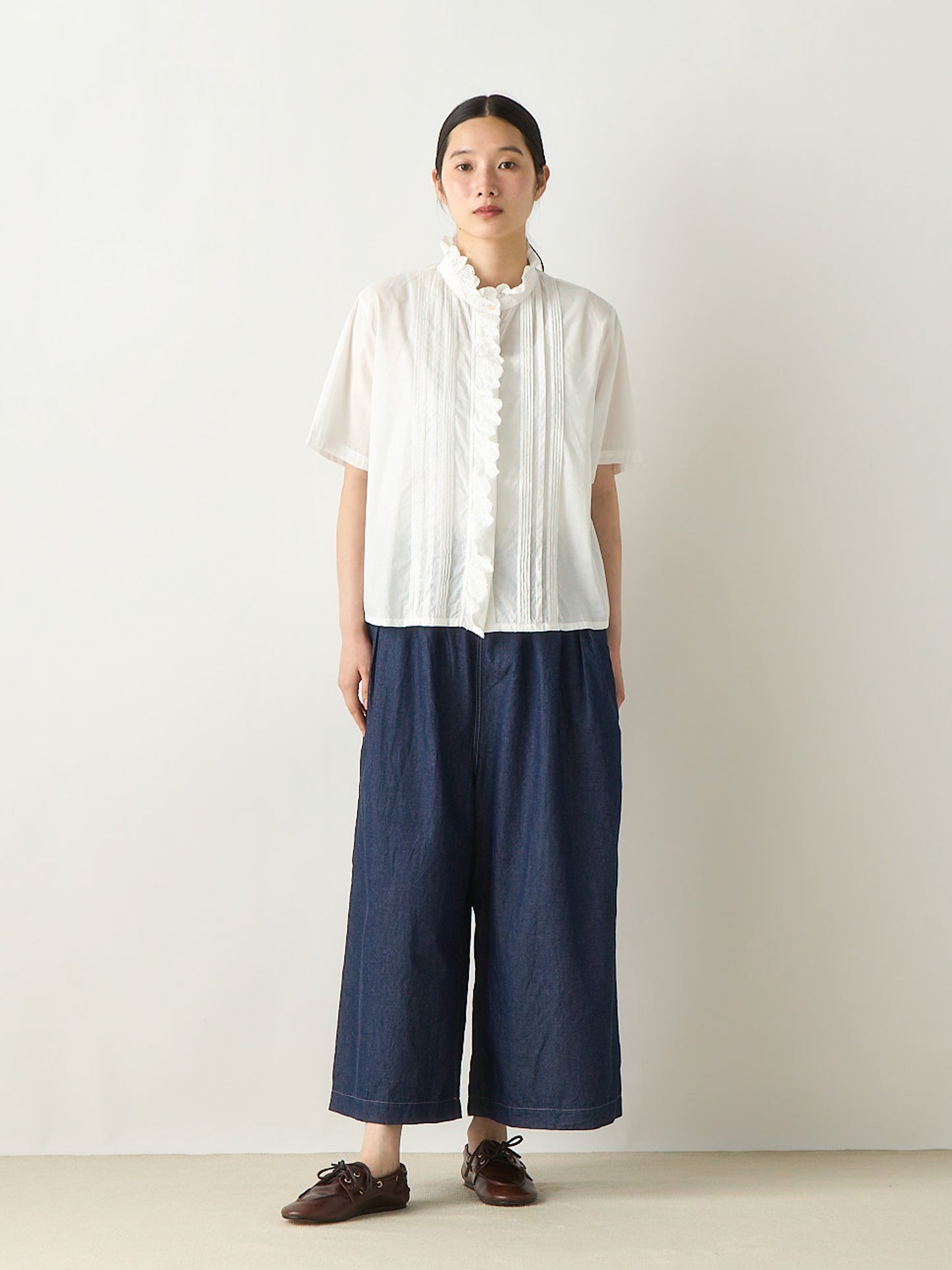 pin tuck lace shirt short sleeve
