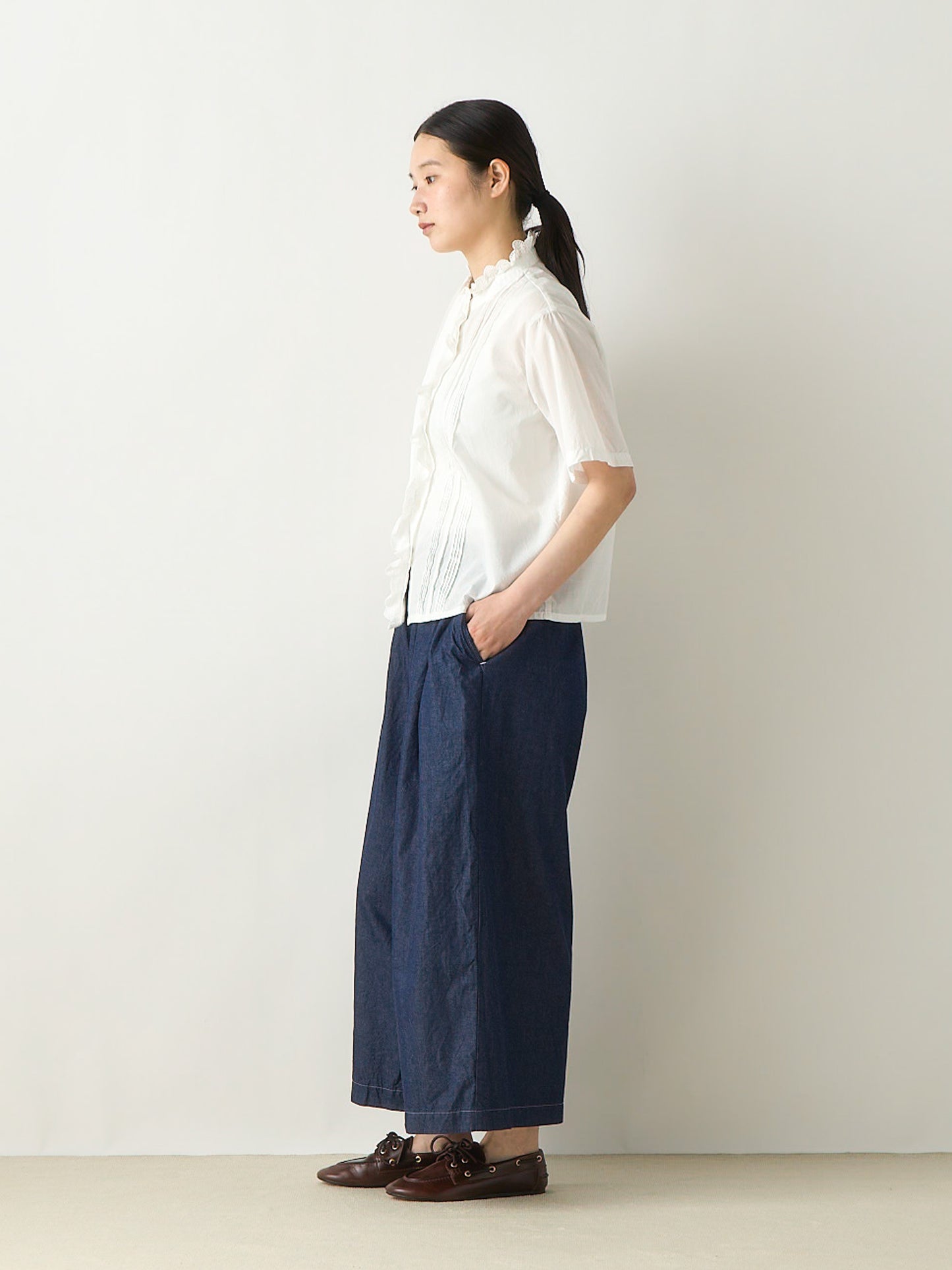 pin tuck lace shirt short sleeve