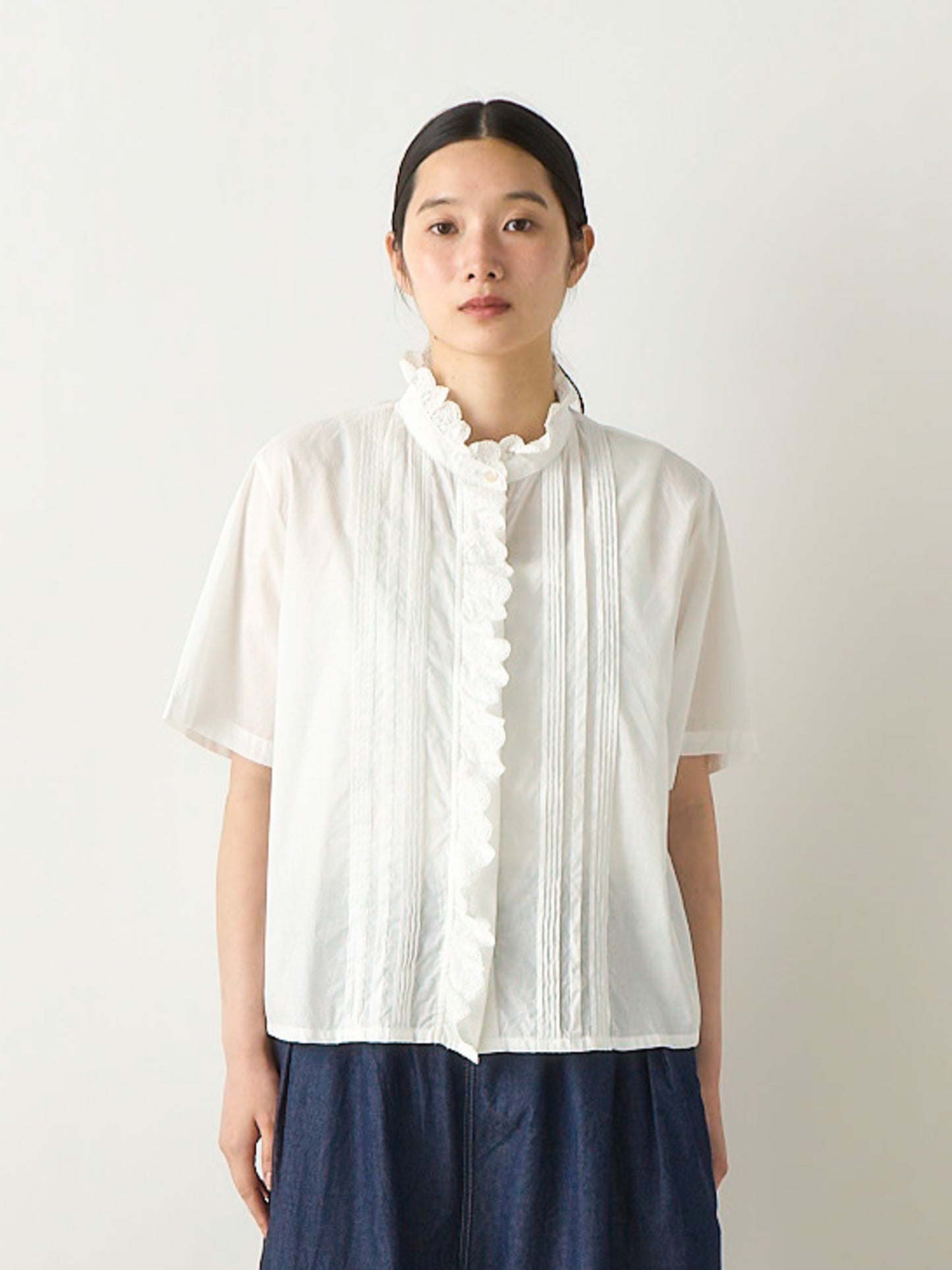 pin tuck lace shirt short sleeve