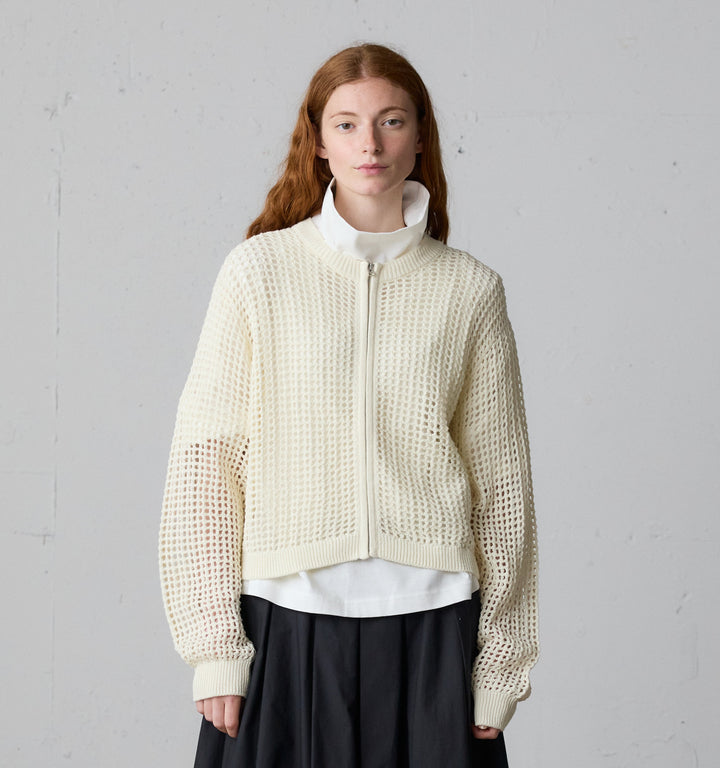 mesh knit zip cardigan
