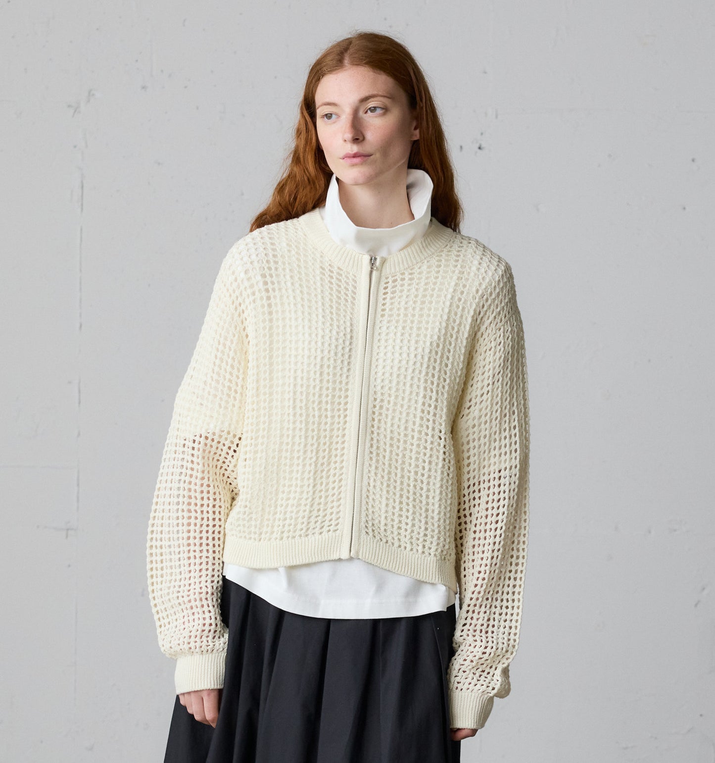 mesh knit zip cardigan