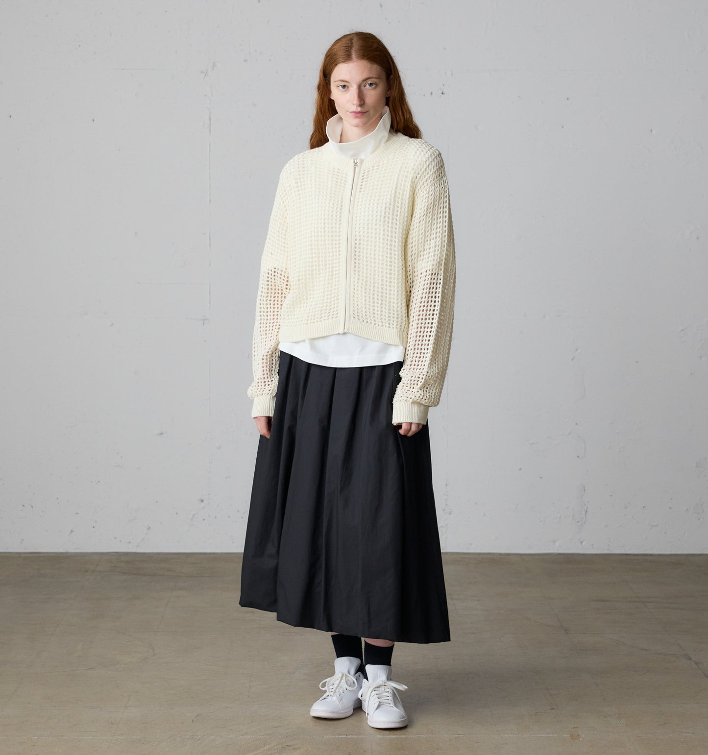 mesh knit zip cardigan