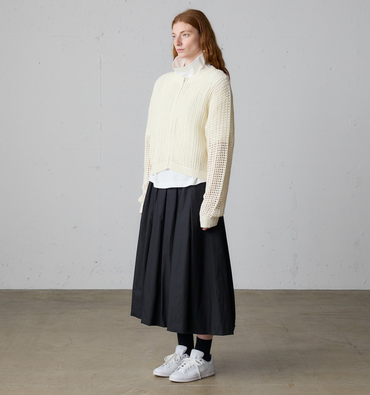 mesh knit zip cardigan