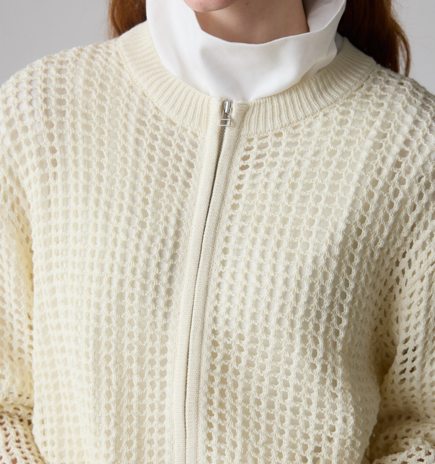 mesh knit zip cardigan