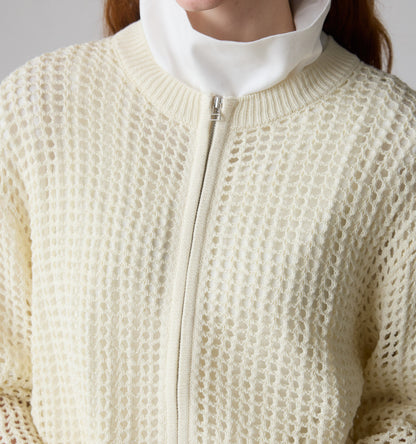 mesh knit zip cardigan