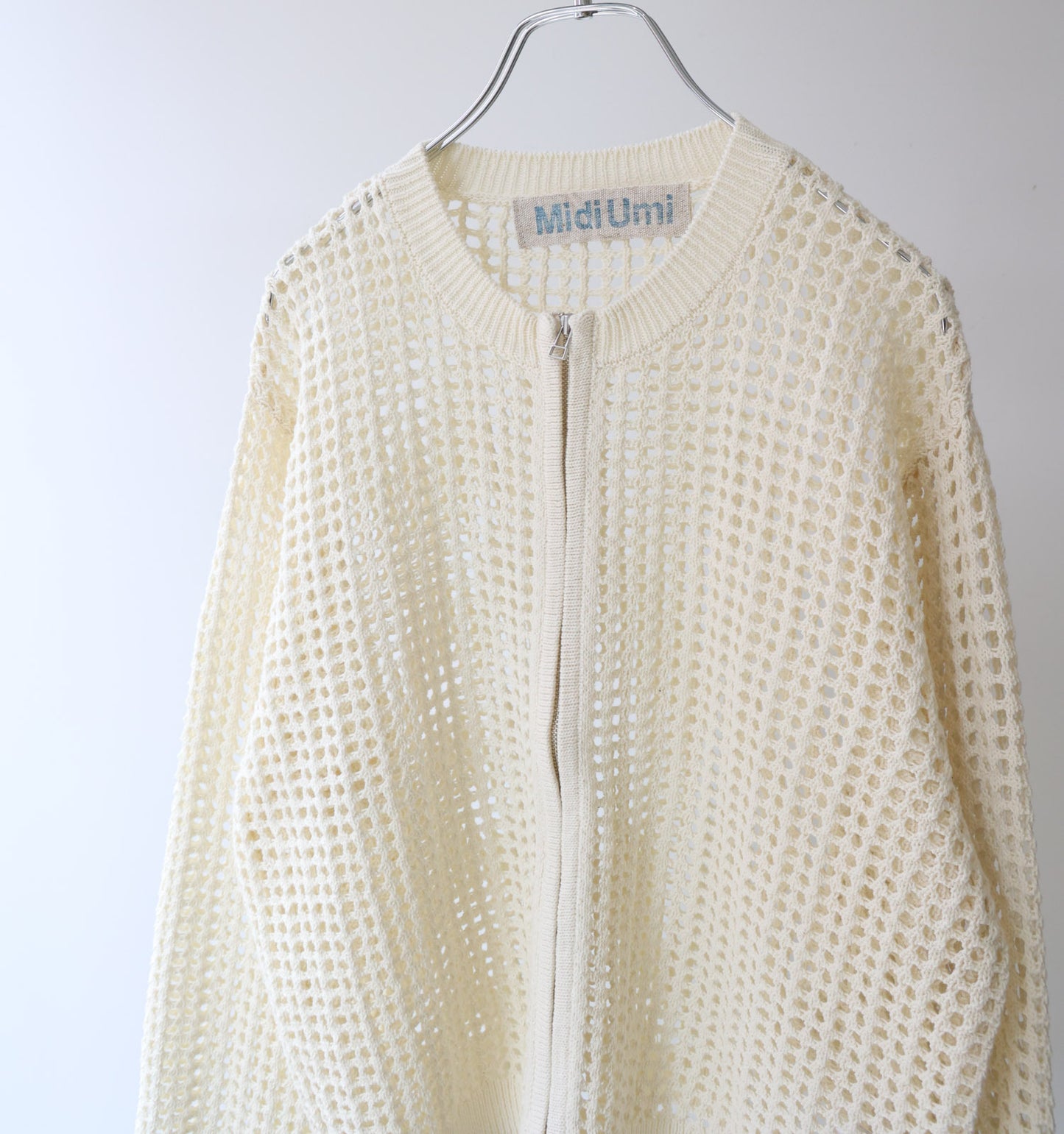 mesh knit zip cardigan