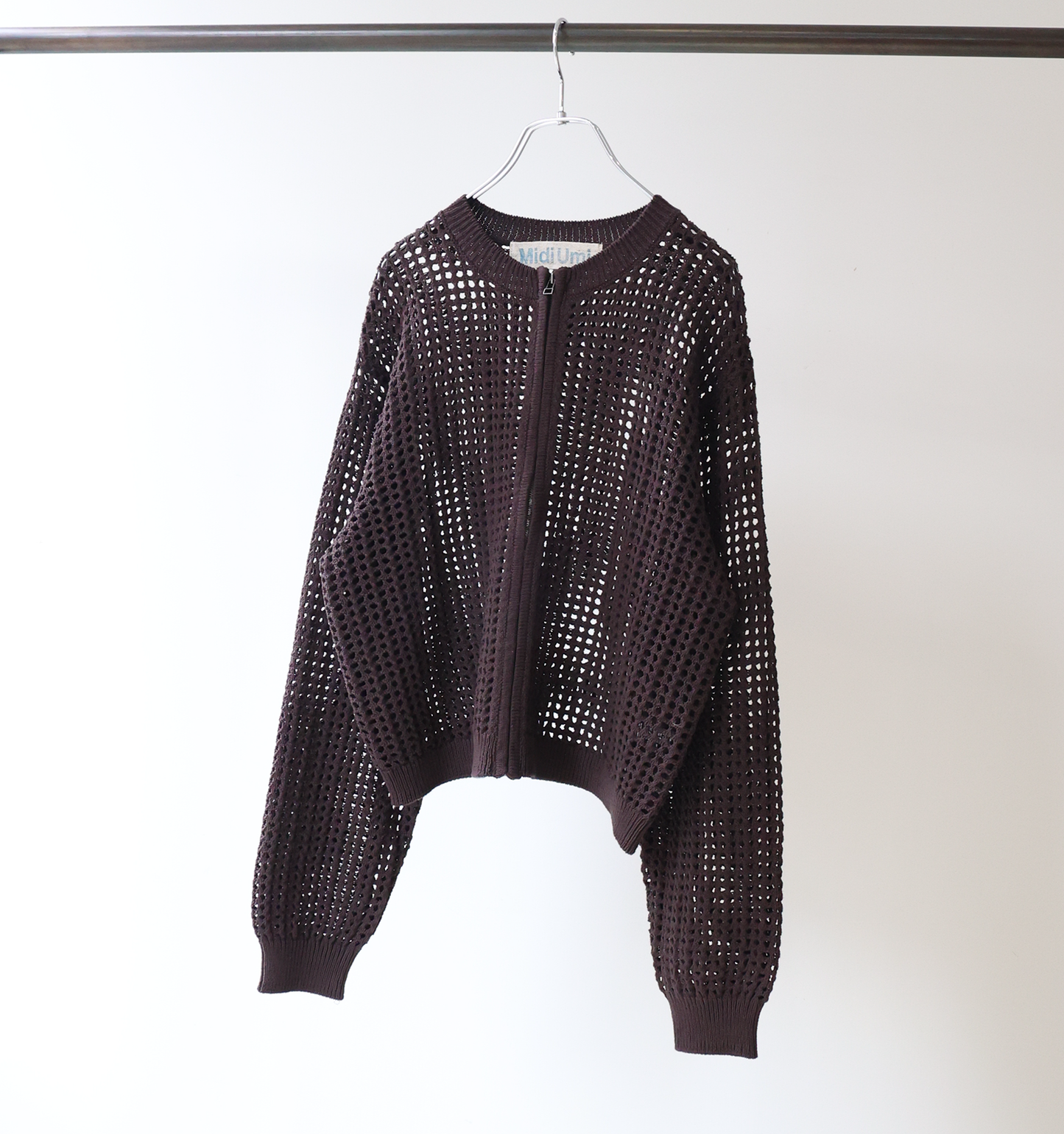 mesh knit zip cardigan