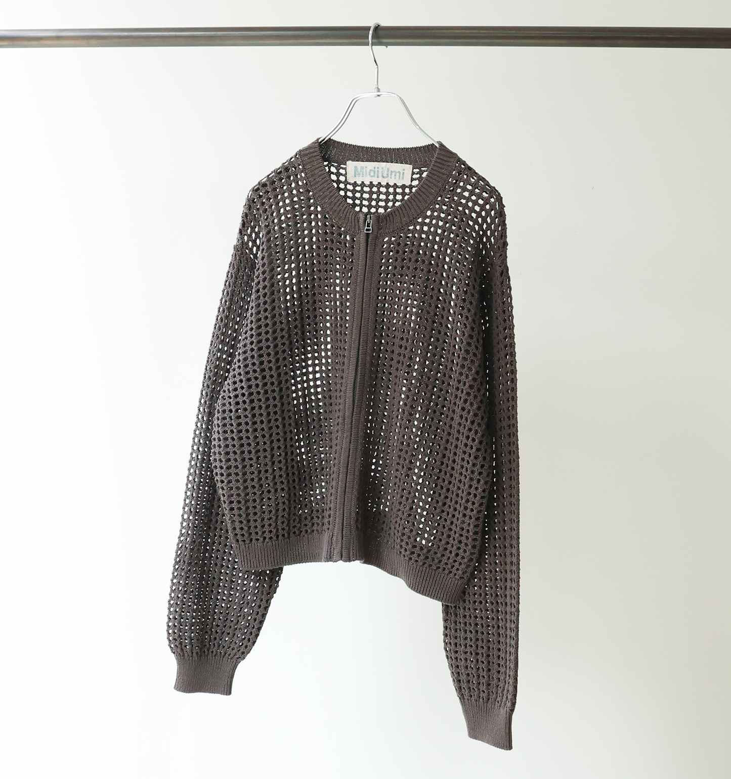 mesh knit zip cardigan