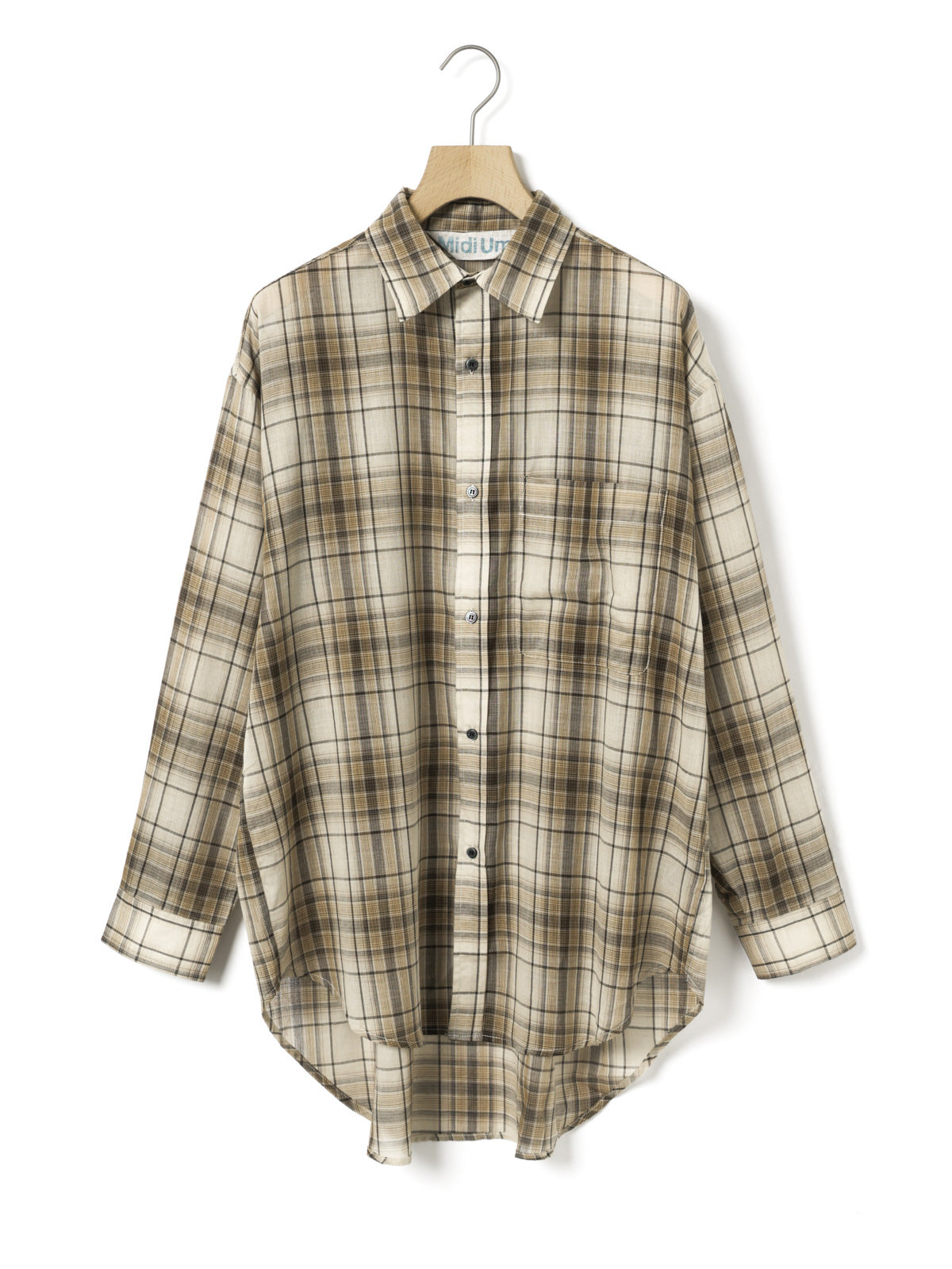 3-730344　sheer check wide shirt