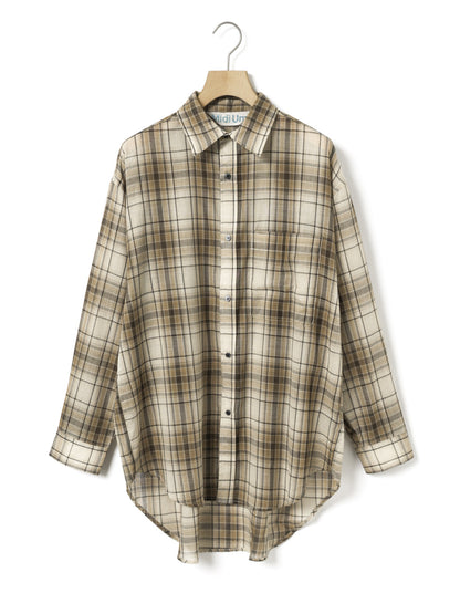 3-730344　sheer check wide shirt