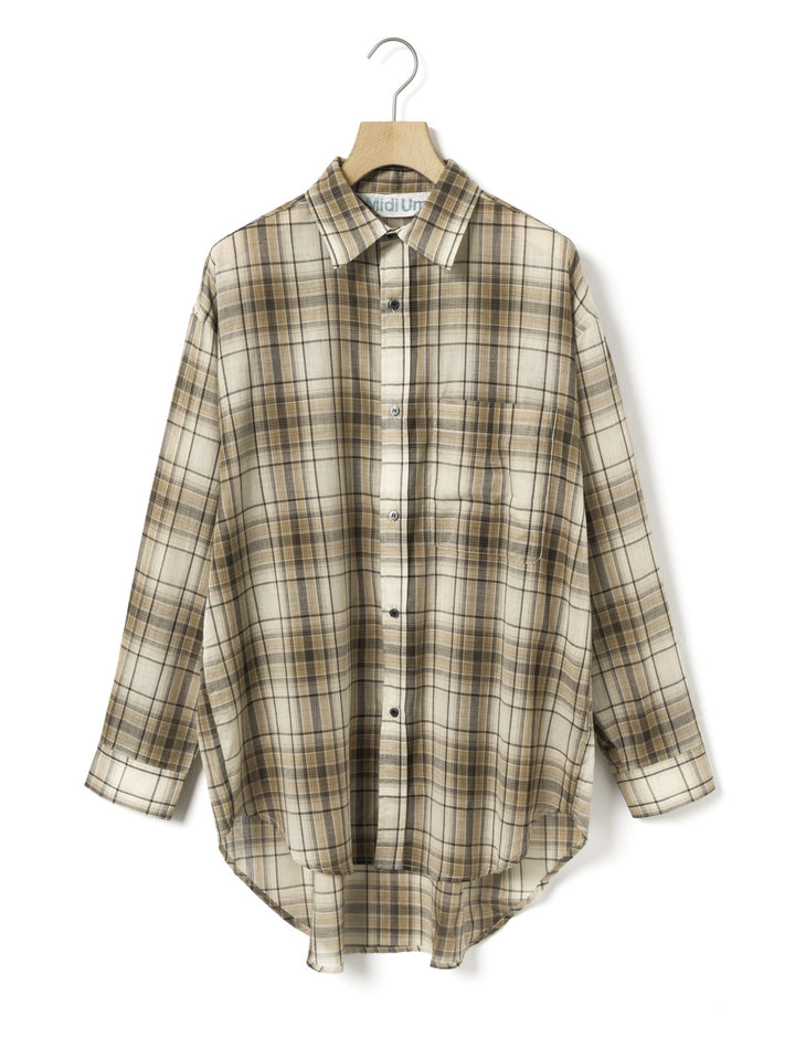 3-730344　sheer check wide shirt