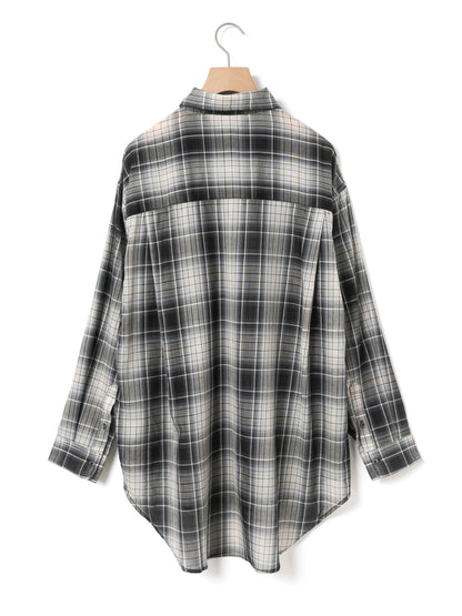 3-730344　sheer check wide shirt