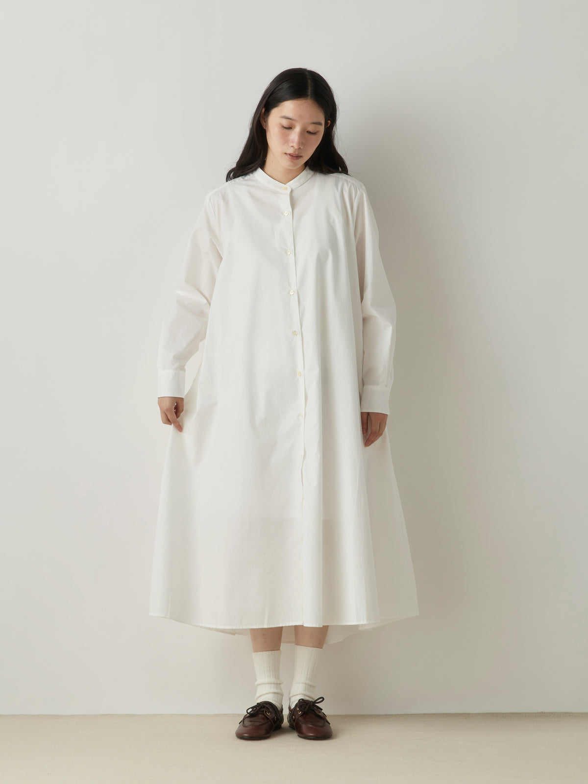 A line band collar shirt onepiece