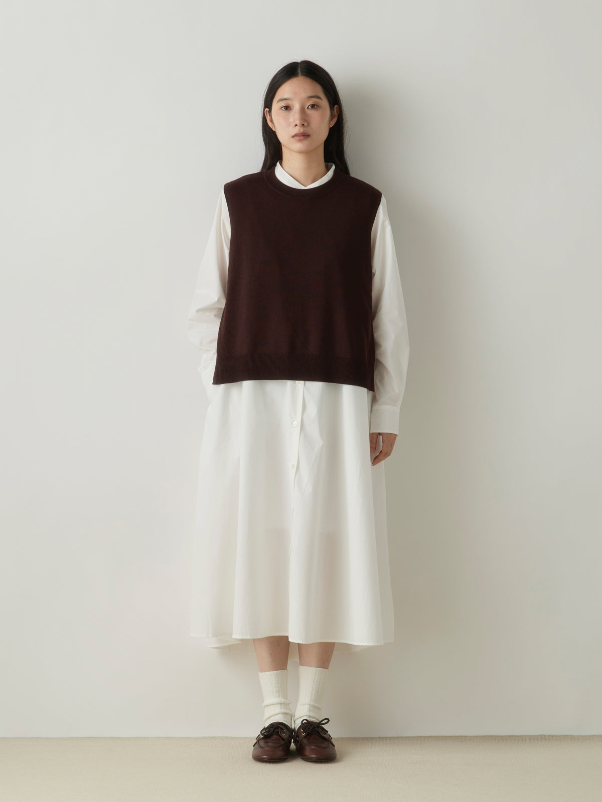 A line band collar shirt onepiece
