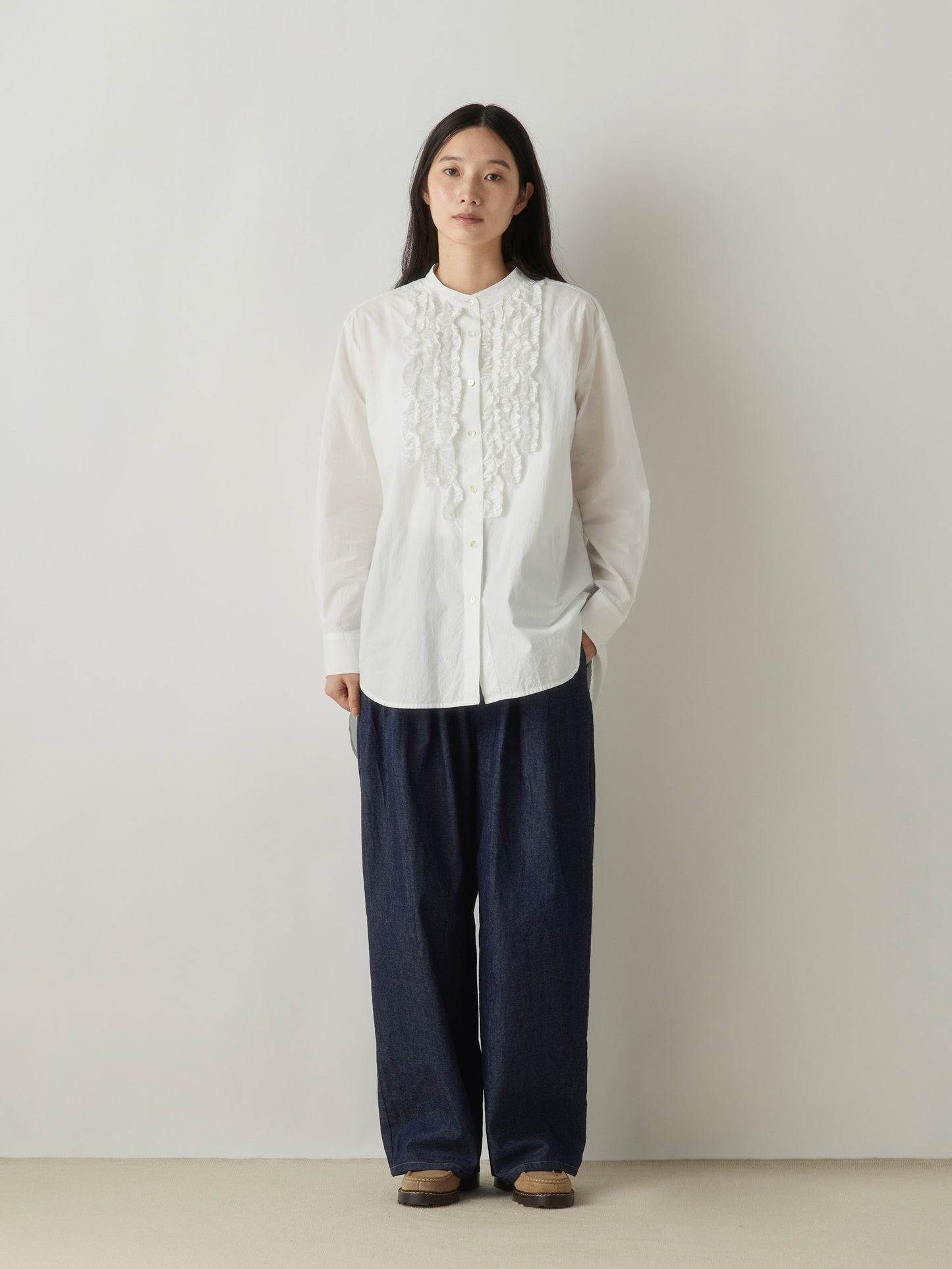 3-760282 denim wide tuck pants