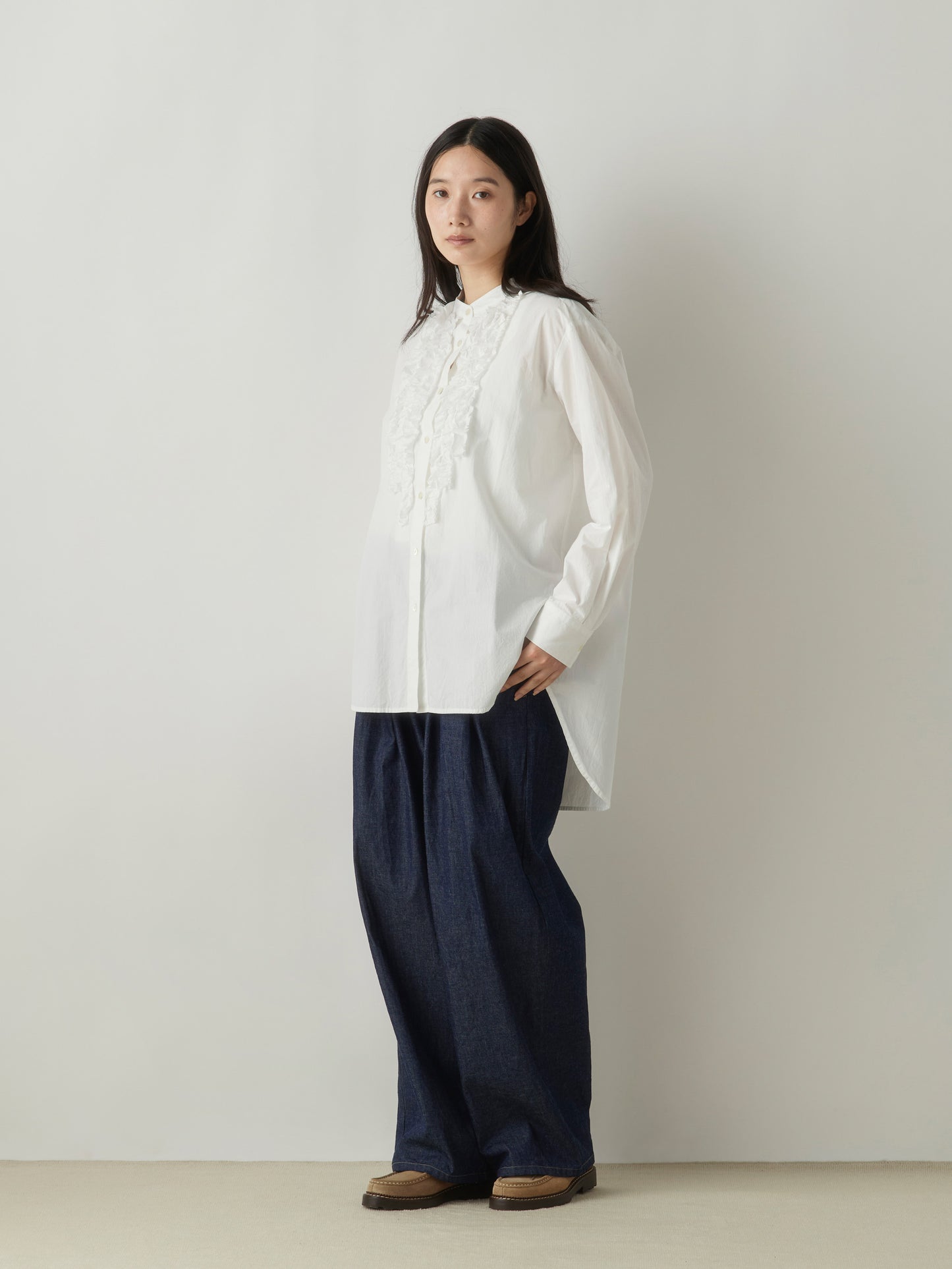 3-760282 denim wide tuck pants